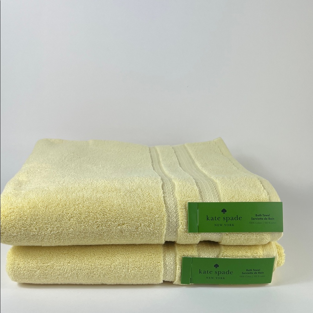 Kate Spade Soft Yellow Bath Towels Plush 100% Cotton Zero Twist Set of 2 NEW